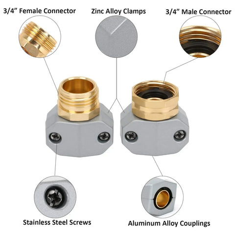 Garden Hose Repair Kit With Quick Connectors No Fuss All Metal Aluminum Mender Fittings Zinc Clamp System for hoses