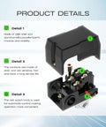 Air Compressor Pressure Switch With Four Port Regulator Gauge 90-120 Psi Cut In Cut Out Easy To Install One Quarter Inch NPT Thread Beefy Durable Quick Connect Valve For DIY Projects And Pro Shops dissected view