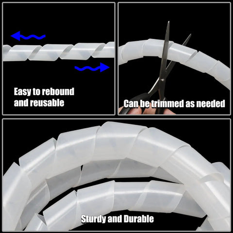 White Spiral Cable Wrap 1 Inch Diameter 6.56ft Length Durable Flexible Cable Protector Sleeve for TV PC Computer