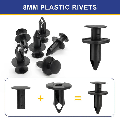Universal Plastic Rivet Kit 120Pc For ATV UTV Motorcycle M6 M7 M8 Retainer Fasteners Replacement, 8mm plastic rivets illustration
