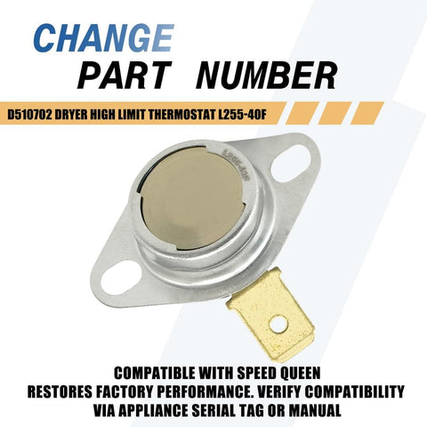 2 Pack Dryer High Limit Thermostat L255-40F For 510702 Replacement metal component, single view with label details.