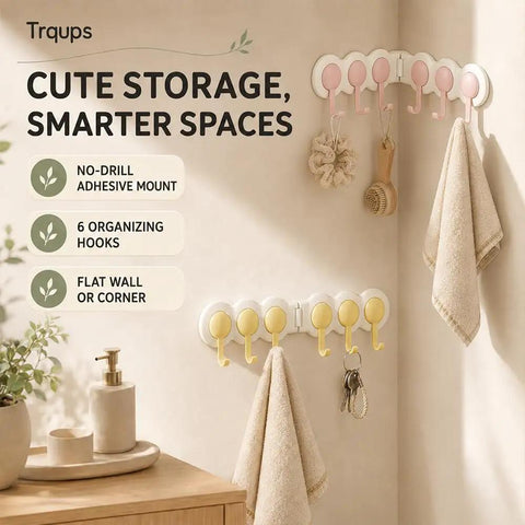 Six Hook Wall Rack Swivels 180 Degrees For Home Use No Hangups Peel Mount Shields Drywall While Securing Towels Keys Firmly