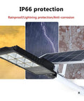 Rock Solid Solar Flood Lights With Motion Sensor And Pocket Remote Waterproof Outdoor Yard And Driveway Bulbs Quick Adjust Bracket Mount For Hassle Free Install showcasing IP66 protection with solar panel and mounting detail.