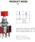 6 Pin Momentary Push Button Switch NO NC With Red Cap 3 Pack, AC 120V 5A or 250V 2A, durable plastic and metal construction
