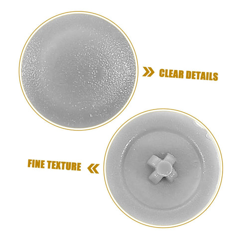 Close-up of textured Grey Screw Cover Caps 500 Pack Durable Plastic Thread Protectors for Cabinets, decorative fasteners.