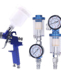 Top Shelf Hvlp Mini Paint Spray Gun With 0.8 And 1.0 Mm Tips 125 Ml Gravity Cup and pressure regulator for precise spray control.