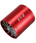 Double Turbine Car Intake Fan For Boosted Airflow And Fuel Savings, Red Metal Turbo Style, Fits 6.4 Cm Pipe, Durable Aluminum Build