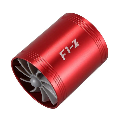 Double Turbine Car Intake Fan For Boosted Airflow And Fuel Savings, Red Metal Turbo Style, Fits 6.4 Cm Pipe, Durable Aluminum Build