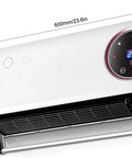 Top Tier Wall Mounted 2000W Ceramic PTC Heater For Bathrooms And Bedrooms With Remote Control Timer HD LCD Display and Built In Clothes Drying Rack features a digital display and heating grill.