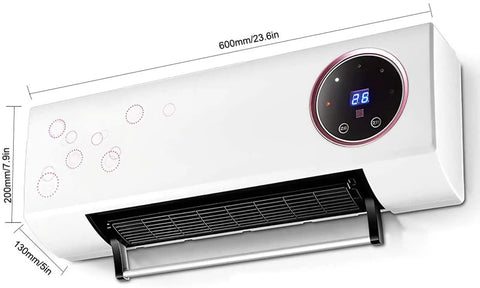 Top Tier Wall Mounted 2000W Ceramic PTC Heater For Bathrooms And Bedrooms With Remote Control Timer HD LCD Display and Built In Clothes Drying Rack features a digital display and heating grill.