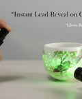 All In One Lead Test Kit For Dishes Ceramics Glassware Toys And Painted Surfaces With Instant Swabs And Free Lab Analyses Included Two Bottle Lead Tester For Homes Schools And Daycare Easy To Use No Brainer showing glow test on ceramic cup