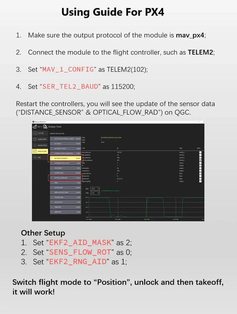 Instructions for setting up Optical Flow And Lidar Sensor MTF-01 with PX4