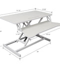 No Drama Sit To Stand Desk With Smooth Gas Spring Raise And Built In Keyboard Tray 31.5 Inch dimensions display for home office setup.