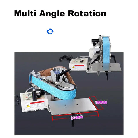 Heavy Duty 915X50Mm Belt Grinder Machine Boasting A Beefy 750W Brushless Motor With Solid Stainless Steel Construction Switching Effortlessly Between Vertical And Horizontal Sanding, showing multi-angle rotation features.