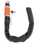 Heavy Duty Air Reciprocating File With Three Tungsten Burrs For Slick Deburring And Fast Precision Cutting At 6300 SPM Boss Level Pneumatic Grinder showing ergonomic grip and flexible hose.