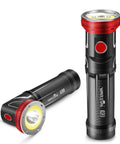 Two Pack Rechargeable LED Flashlight Set With 1000 Lumen Power And 1000 Feet Beam, COB Swivel Head, 90 Degree L Shape Handle