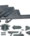 1/200 Scale B-2 Spirit Stealth Bomber Model Kit With Display Stand For Collectors, shown disassembled with pieces and stand
