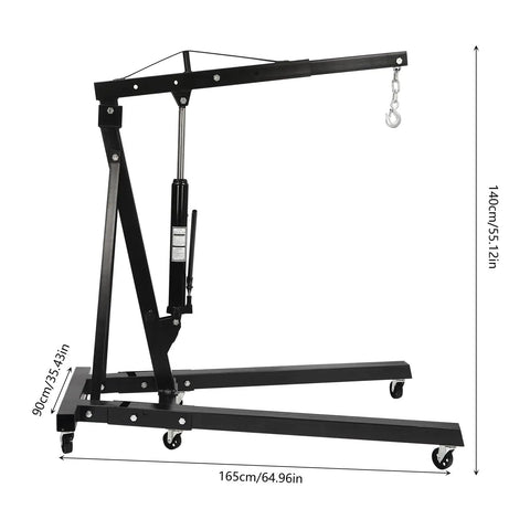 Built Like A Tank Foldable Hydraulic Engine Hoist Two Ton Lifting Power with adjustable height and rolling casters.