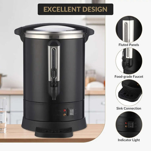Front view of Big Ol 12L 3 Point 2 Gallon Stainless Steel Coffee Urn With Double Wall Insulation Electric Hot Beverage Dispenser