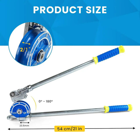 Professional 1/2 Inch Heavy Duty Tubing Bender with blue measuring dial, 21 inches long for precise bends in various materials.