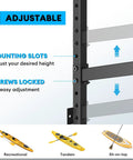 Heavy Duty Kayak Storage Rack With Adjustable Wall Mount For Indoor Garage And Outdoor Use showcasing adjustment slots and screws.