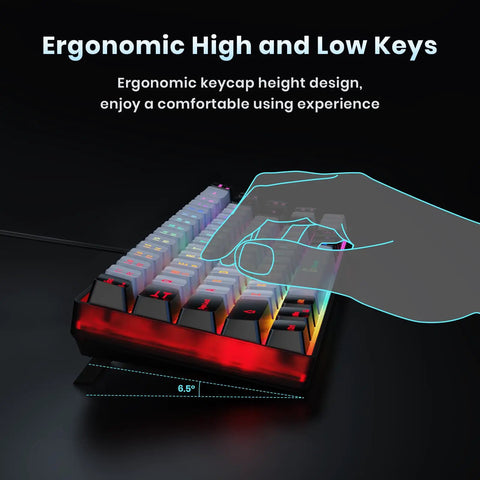 Side view of 65 Percent Compact Backlit Gaming Keyboard For PC And Windows Laptops, 68 Keys Membrane Wired Keyboard With Anti Ghosting.