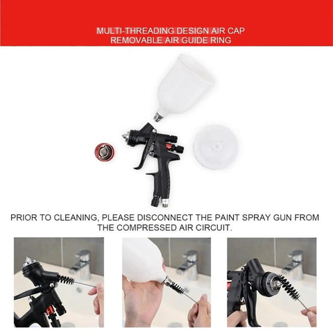 Featherlight Pneumatic Spray Gun With Hard Anodized Aluminum Body, components laid out for maintenance and cleaning.