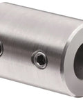 Heavy Duty Stainless Steel 303 Shaft Coupler with four set screws and 3/8 inch bore for marine or food jobs.