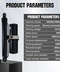 Knockout Beefy Hydraulic Linear Actuator Generating A Tough 1700 Lbs Push Force With IP65 Rain Guard Setup For Trailer Ramps Farm Tool Hauls And Job Sites, showing product parameters.