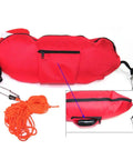 Spearfishing Torpedo Buoy with High Visibility Flag, 25m Nylon Line, PVC Bladder, Rugged Hydrodynamic Float, red with orange line