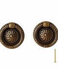 Antique Brass Ring Pulls Set Of 30 Solid Brass Cabinet Knobs And Drawer Handles, Vintage European Style With Satin Gold Finish