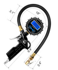 All In One Digital Tire Inflator With Gauge And Bleed Valve, 250 PSI Capacity, black heavy duty air chuck and rubber hose
