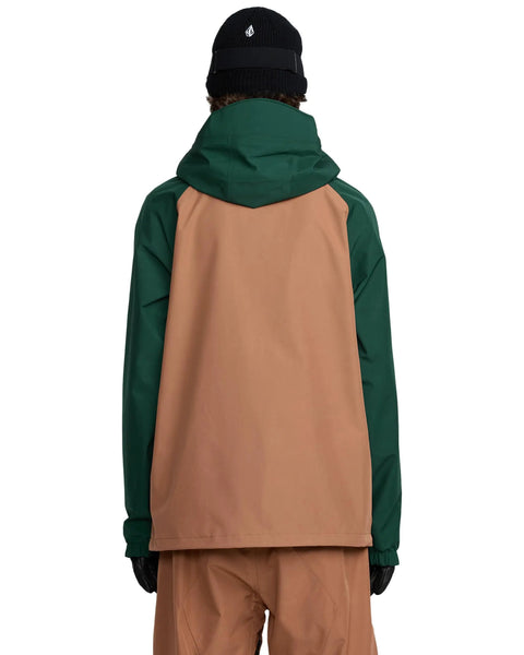 Back view of GORE-TEX 2 Layer Ski And Snowboard Jacket With 20K Waterproof Fully Taped Seams Terra Brown XXL, hood up
