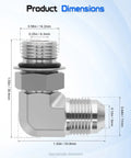 Elbow Hydraulic Adapter One Quarter Inch Male JIC 37 Degree To Three Eighths Inch Male SAE ORB O Ring Boss 90 Degree Fitting JIC To ORB Converter Two Pack For Hydraulic Lines And Piping Built To Last For Tough Jobs dimensions