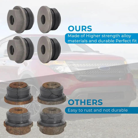 Ford Explorer Rack And Pinion Bushings Kit Four Piece Upgrade For 2010 2015 Models, Heavy Duty Alloy Bushings, side-by-side comparison