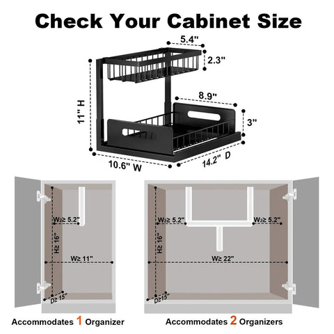 L Shaped Under Sink Organizer 2 Tier Pull Out Cabinet Drawer With Sliding Shelves Metal Under Sink Storage dimensions guide