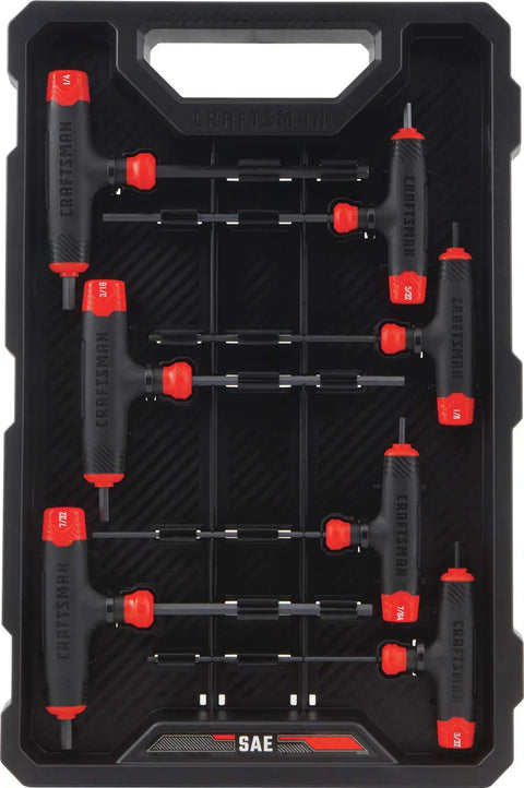 14 Piece Hex Key Set With T Handle For Max Torque And Leverage, Black Oxide Steel L Keys, in Storage Rack, Top View