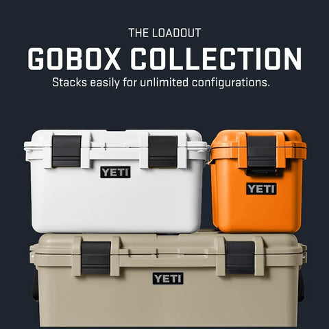 GoBox 1 Divided Waterproof Dry Box For Gear, Camera, And Tackle, Submersible IP65 IP67 Case stacked in white, tan, orange