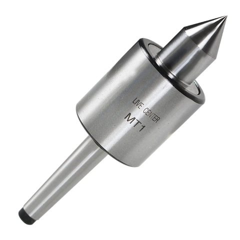 MT1 live tailstock center for lathe, silver metal body with pointed tip