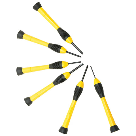 Six Piece Precision Screwdriver Set With Soft Grip Handles In Yellow For Quick Handy Home Repairs Includes Two Phillips And Four Slotted