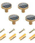 Gold Cartoon Doodles Drawer Knobs Four Pack Round Cabinet Knobs Pulls For Kitchen Cabinets in acrylic and zinc, with screws.
