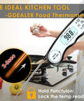 Digital Instant Read Meat Thermometer With 4.6 Inch Folding Probe, Ultra Fast 2 to 4 Sec Read Time, shown with kitchen usage.