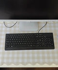 Scalloped Beige Checkered Gingham Desk Pad Large Mouse Pad For Keyboard And Computer, Cozy Cottagecore Vibe Vintage Rustic Aesthetic Office Mat, 31 By 15.7 Inches in use with keyboard and monitor on top.