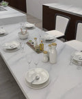 Wide Milk White Marble Wallpaper Easy Peel And Stick 24 Inch By 394 Inch Roll Glossy Thickened Waterproof Adhesive on dining table