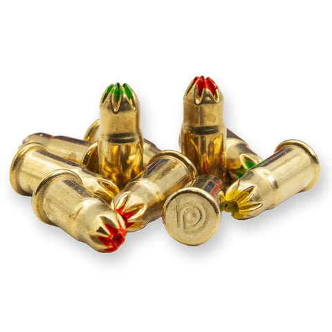 Load Green.22 Cal Neck Down Tool 22SGNDL3 For Precision Reloading And Small Caliber Maintenance, showing arranged brass bullets