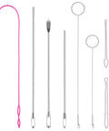 8 Pack Drawstring Threader Tool Set Stainless Steel Loop Turner Hooks With Latch Flexible Rope Threaders and Clips