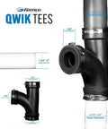 2 Inch PVC Sanitary Tee With Optional 2 Inch By 1-1/2 Inch Reducer Bushing For DWV Cast Iron Steel And Plastic Pipe Connections Built For Fast, Easy Drain Waste And Vent Fixes, black tee shown with pipe sizes