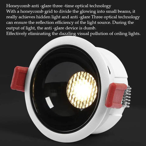 UBNMIUBV 9 Pack White Aluminum Led Recessed Lighting Kits - 8W, 10W, 12W, 15W, 20W Adjustable Downlights close-up of honeycomb anti-glare lens.