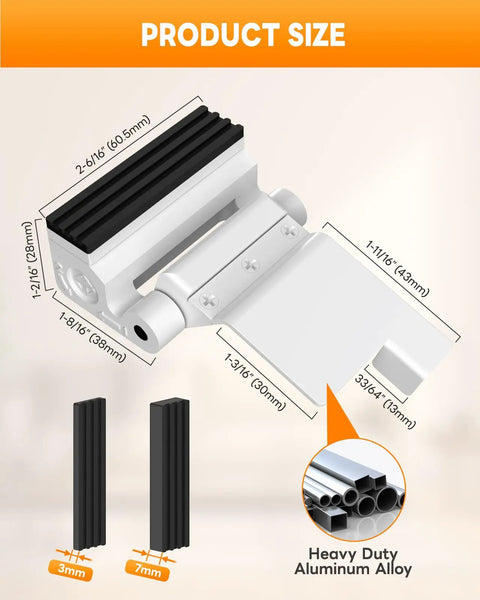 Heavy Duty Portable Door Lock For Travel Security Includes Adjustable No Drill Latch Stopper For Hotels And Airbnbs, showing product dimensions and solid aluminum design.