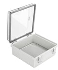 Top Shelf Hella Sturdy Weatherproof Junction Box With Clear Viewing Cover And Din Rail Mounting, open view showing inner grid.